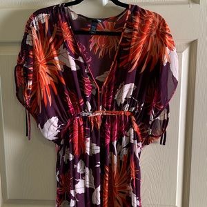 H&M purple and orange sheer print top